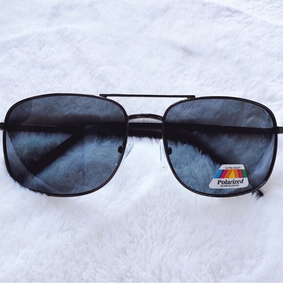 Tessa Black w/ Black Rims Rectangular Polarized Sunglasses - Picture 1 of 14